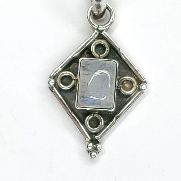 Sterling Silver White Purple Labradorite Moonstone Pendant Necklace Boho 1" - Picture 4 of 6